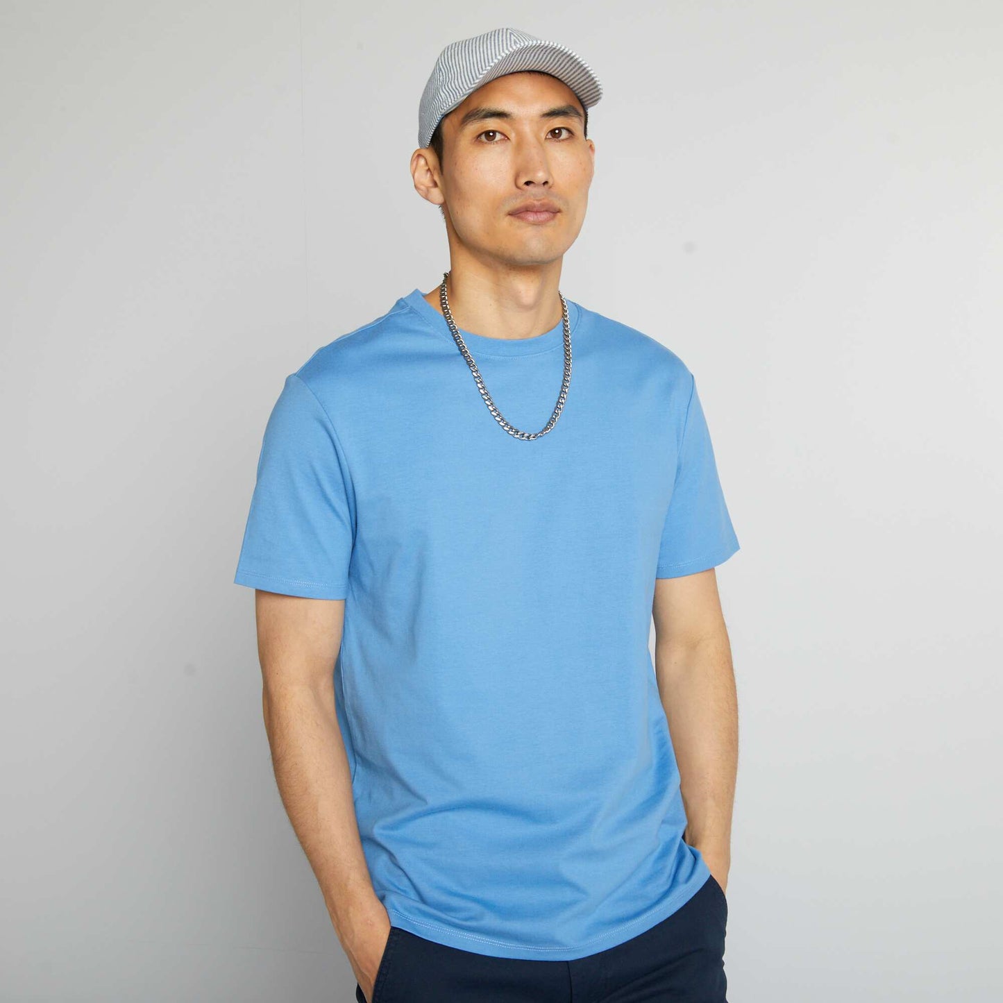 Round-neck cotton T-shirt BLUE