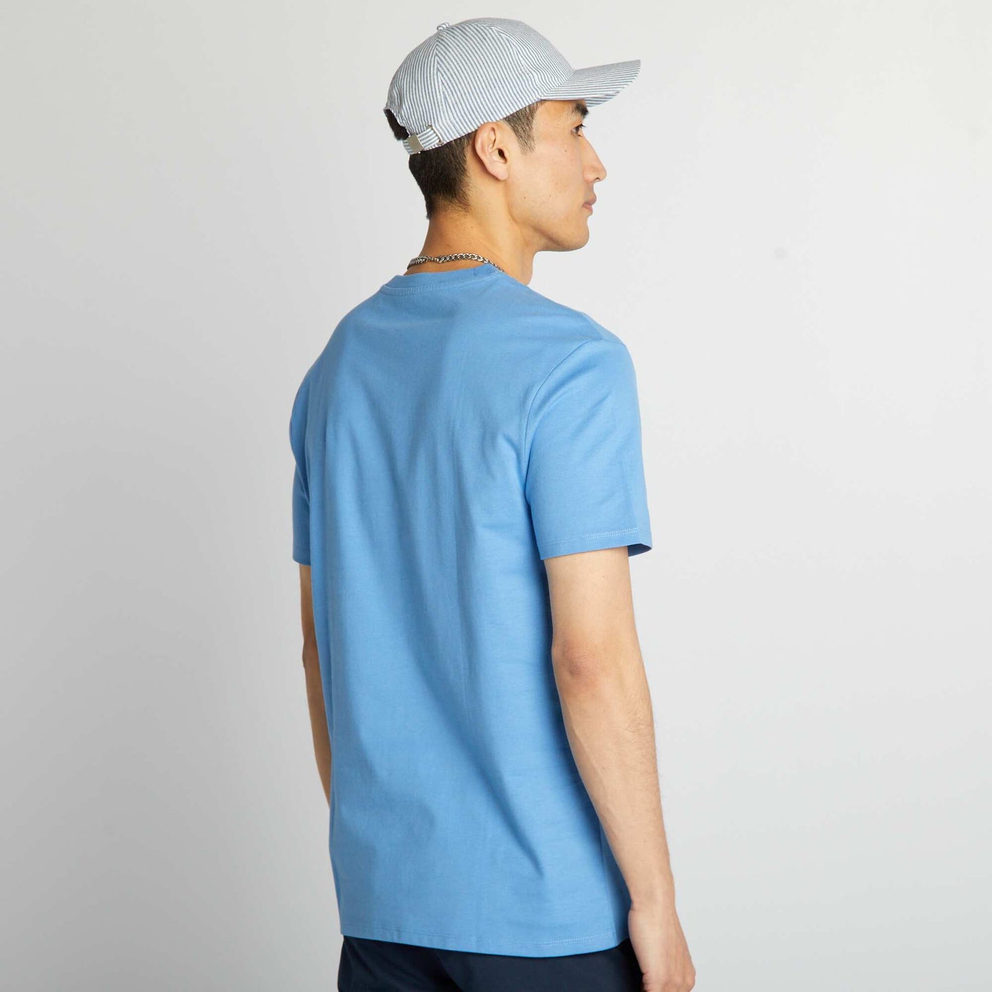 Round-neck cotton T-shirt BLUE