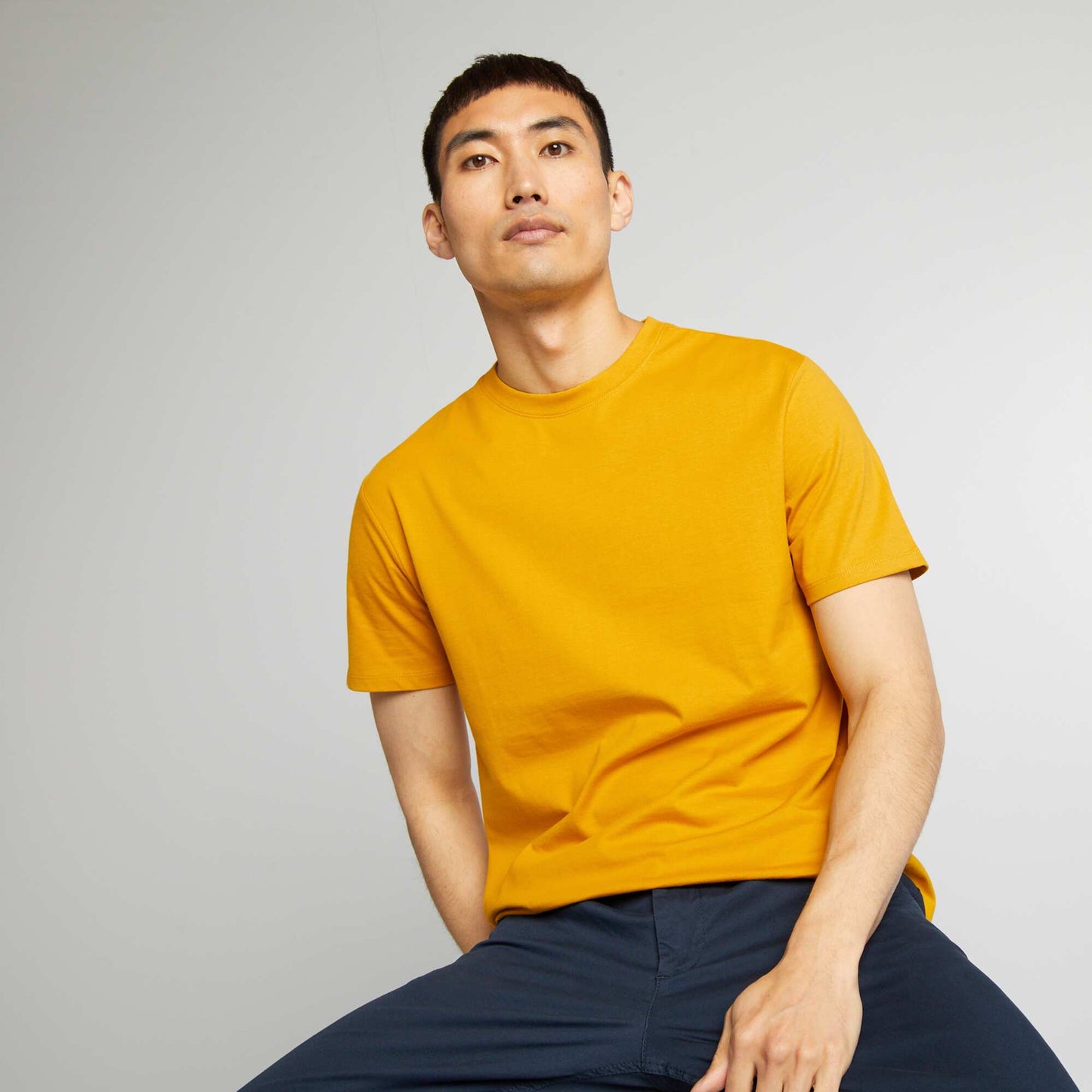 Round-neck cotton T-shirt YELLOW