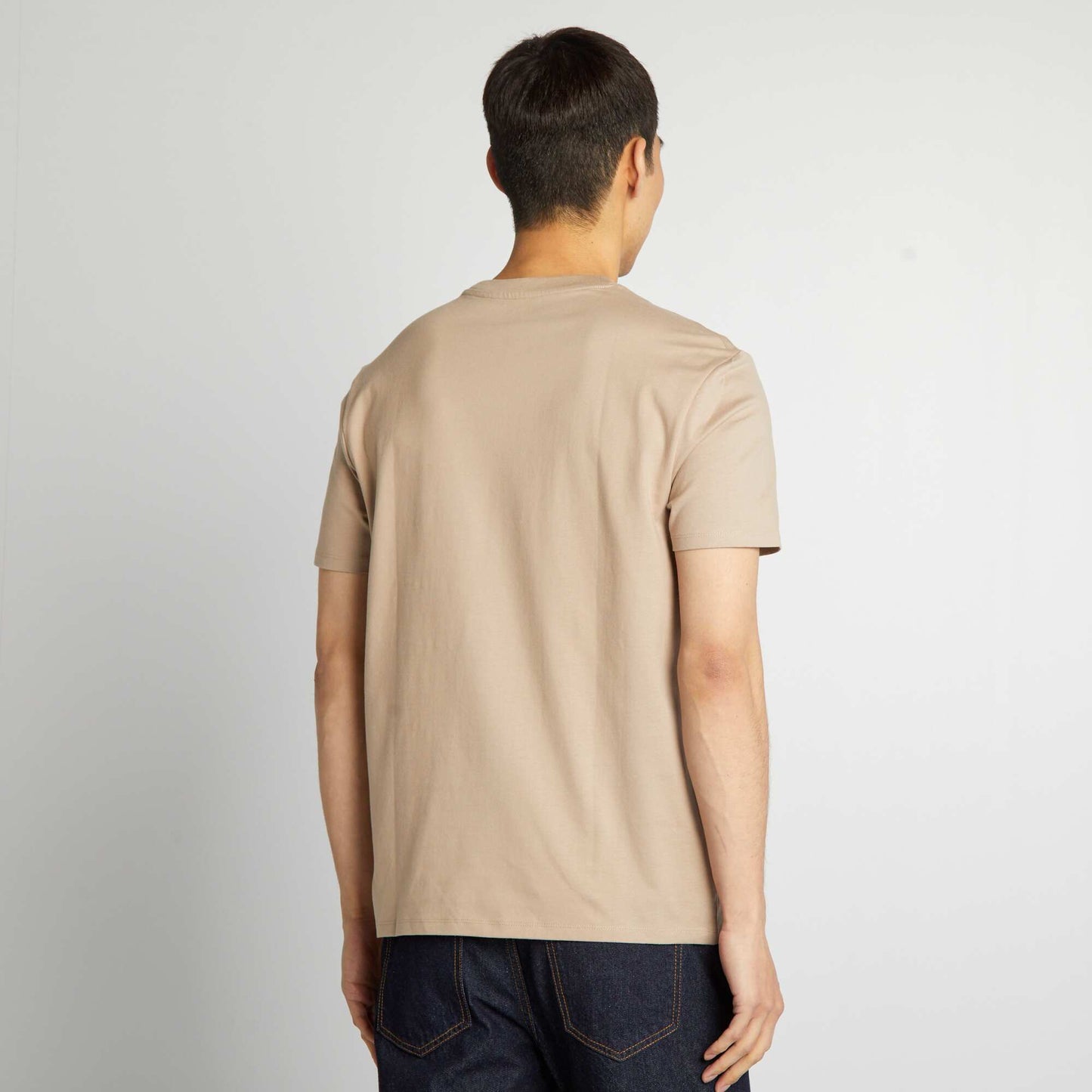 Round-neck cotton T-shirt beige