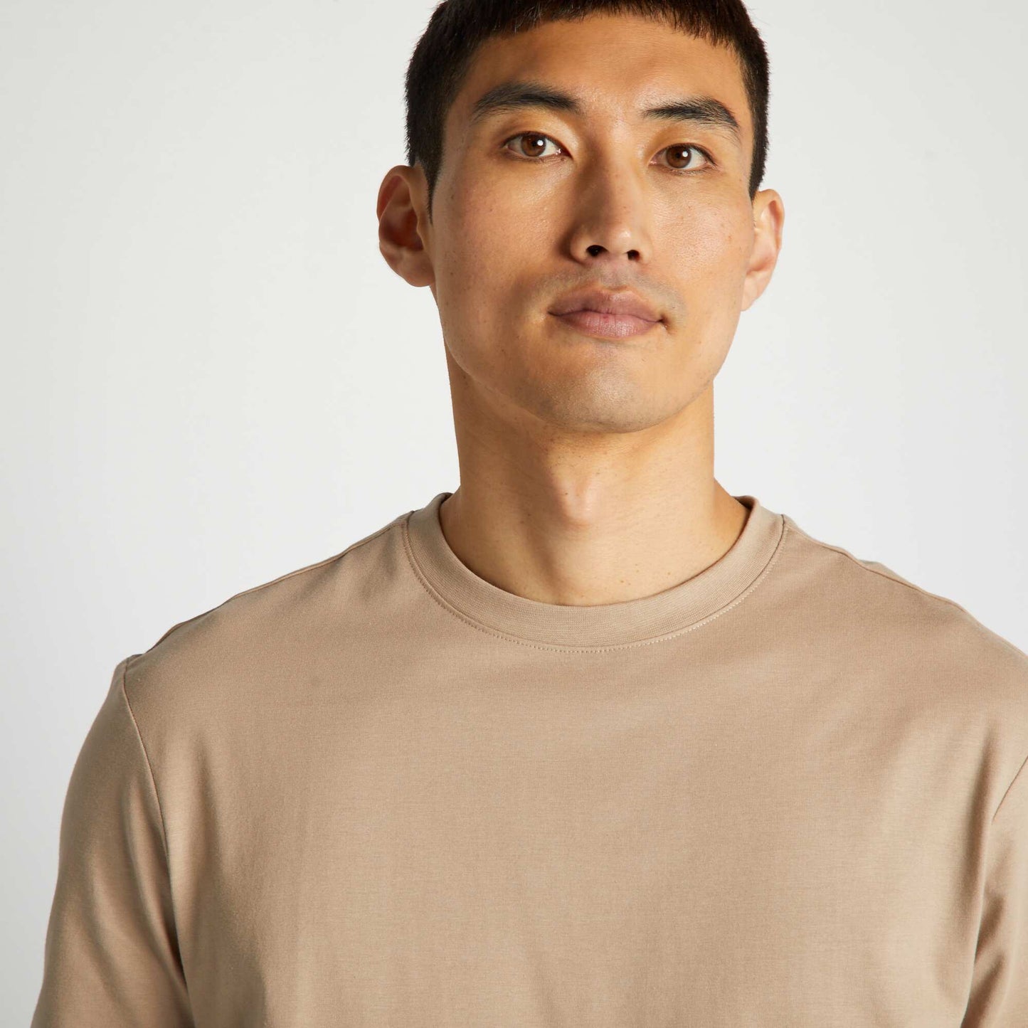 Round-neck cotton T-shirt beige