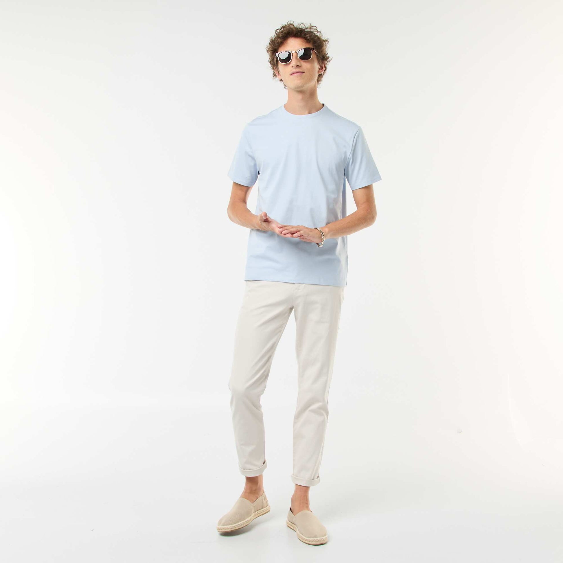 Round-neck cotton T-shirt BLUE