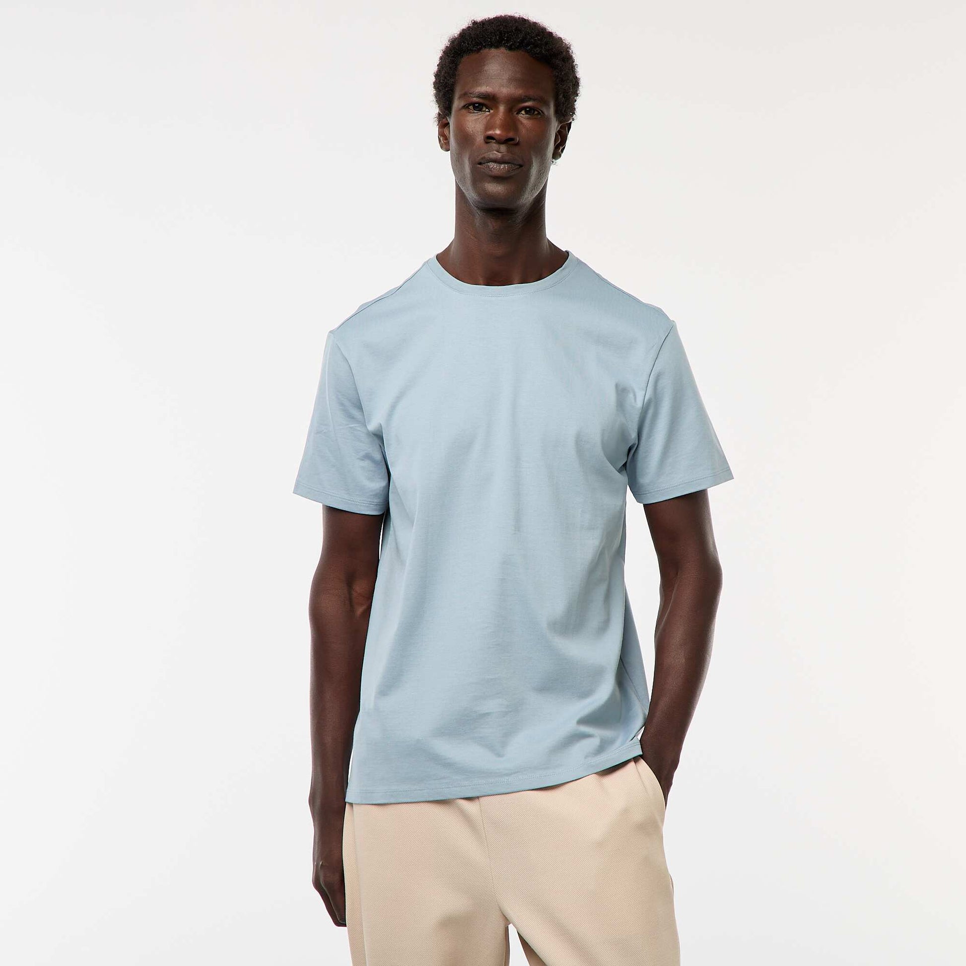 Round-neck cotton T-shirt BLUE