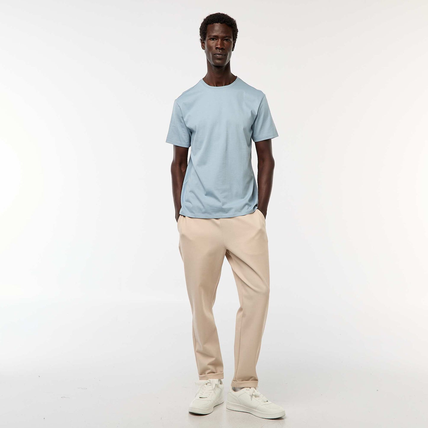 Round-neck cotton T-shirt BLUE
