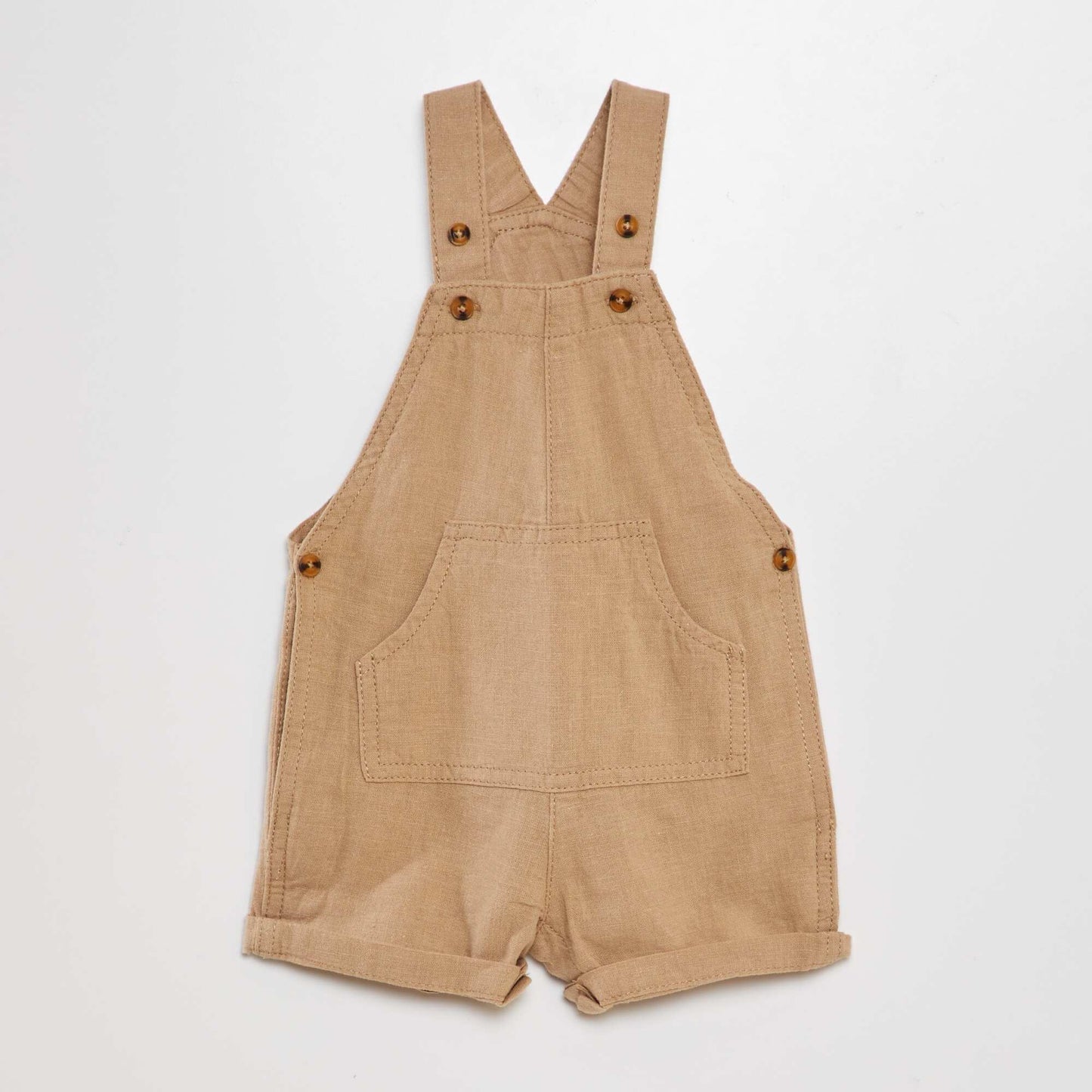 Linen cotton cropped dungarees BEIGE