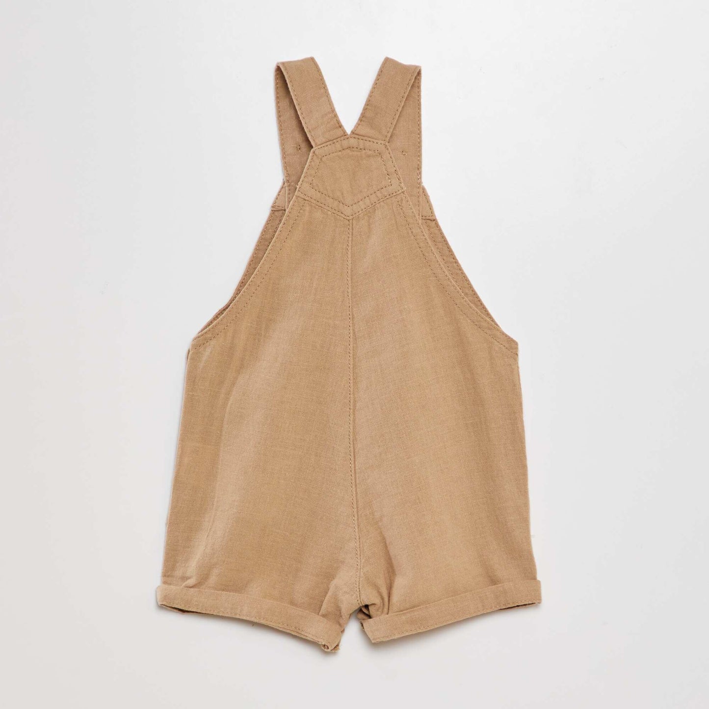 Linen cotton cropped dungarees BEIGE