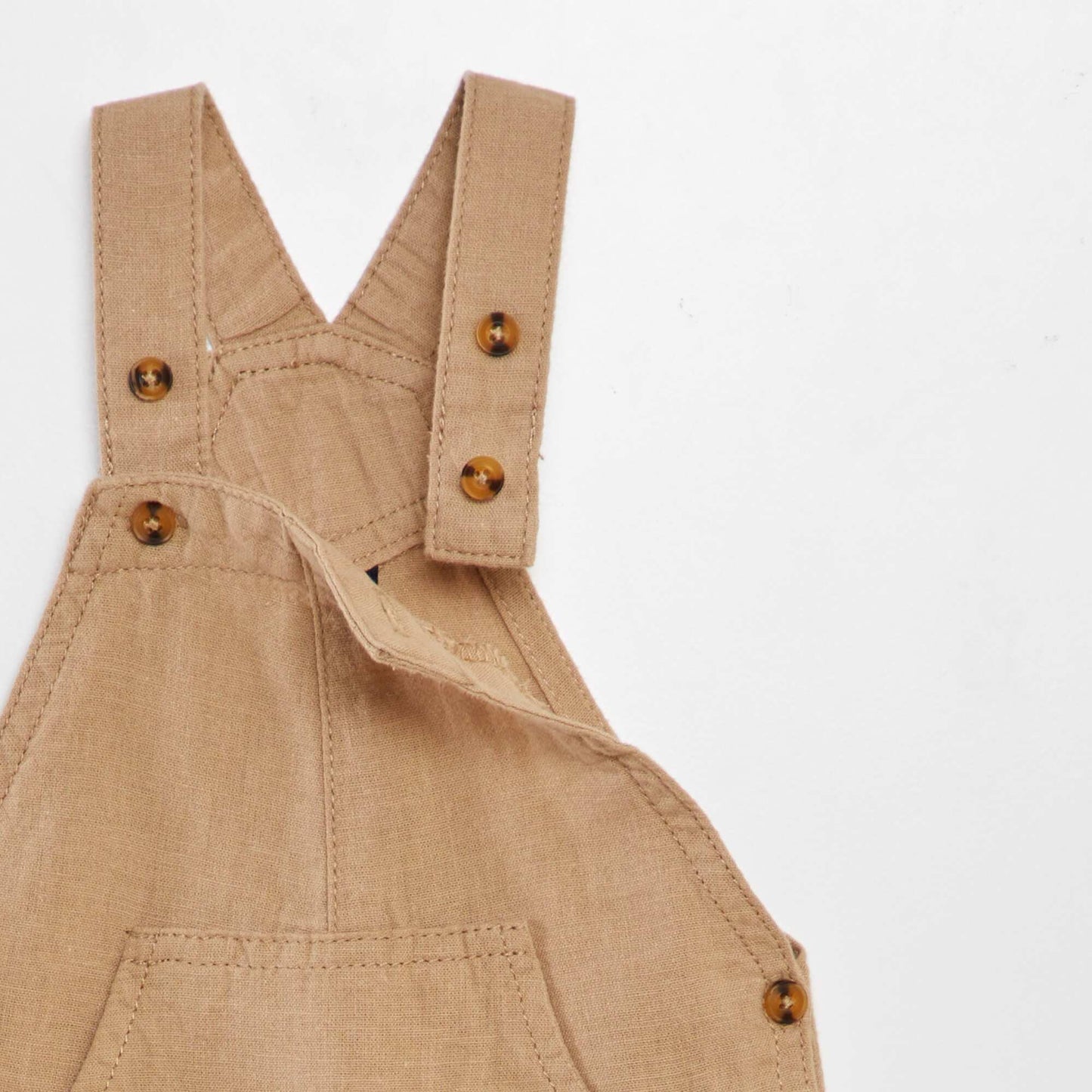 Linen cotton cropped dungarees BEIGE