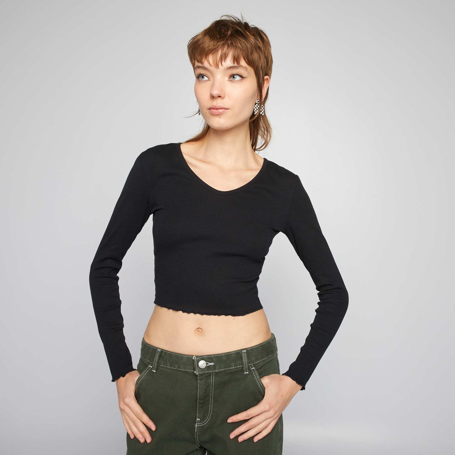 Ribbed crop top T-shirt black