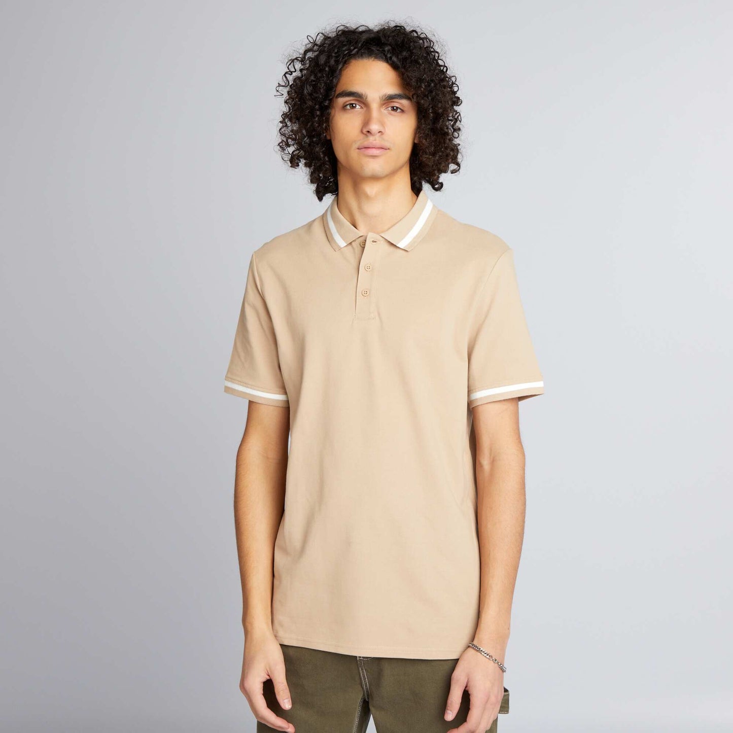 Contrasting short-sleeved polo shirt BEIGE