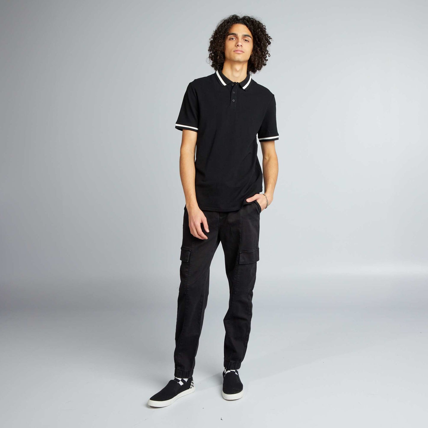 Contrasting short-sleeved polo shirt black