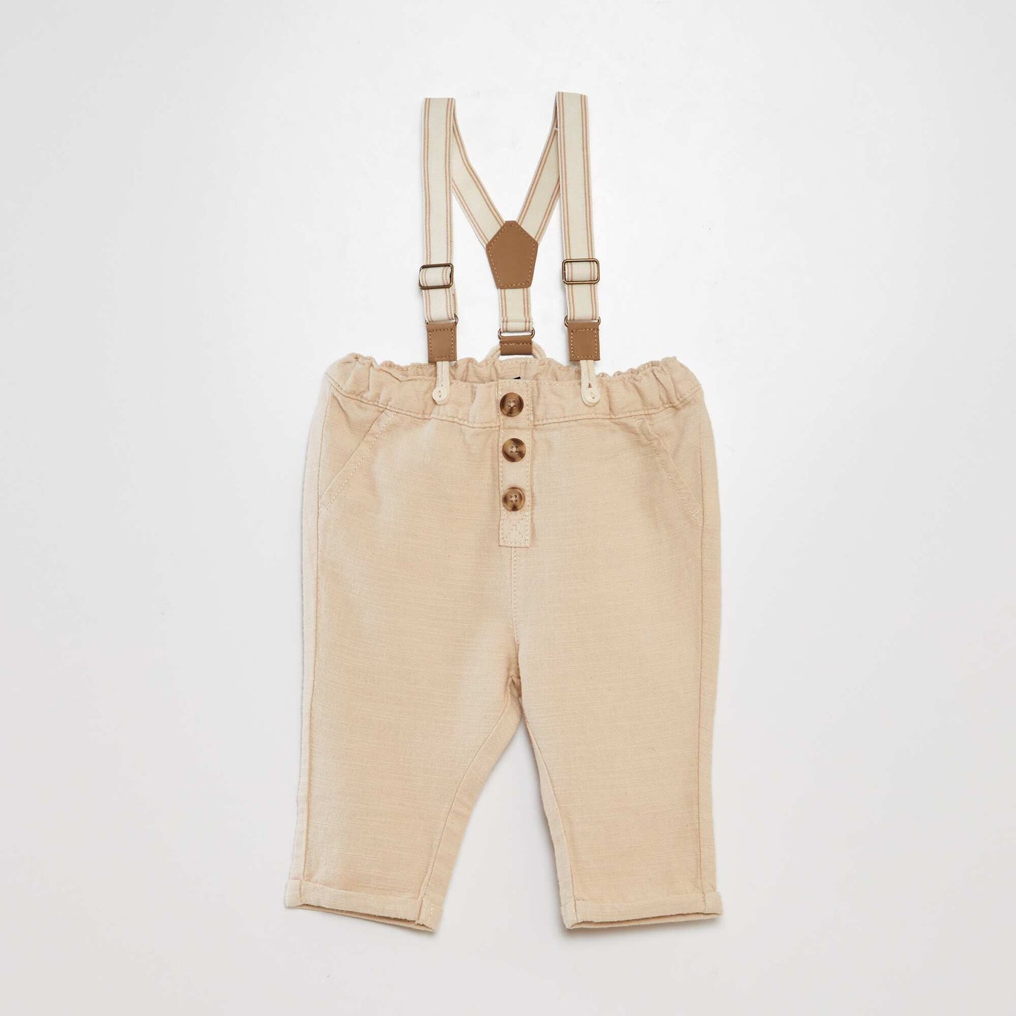 Linen chinos with braces BEIGE