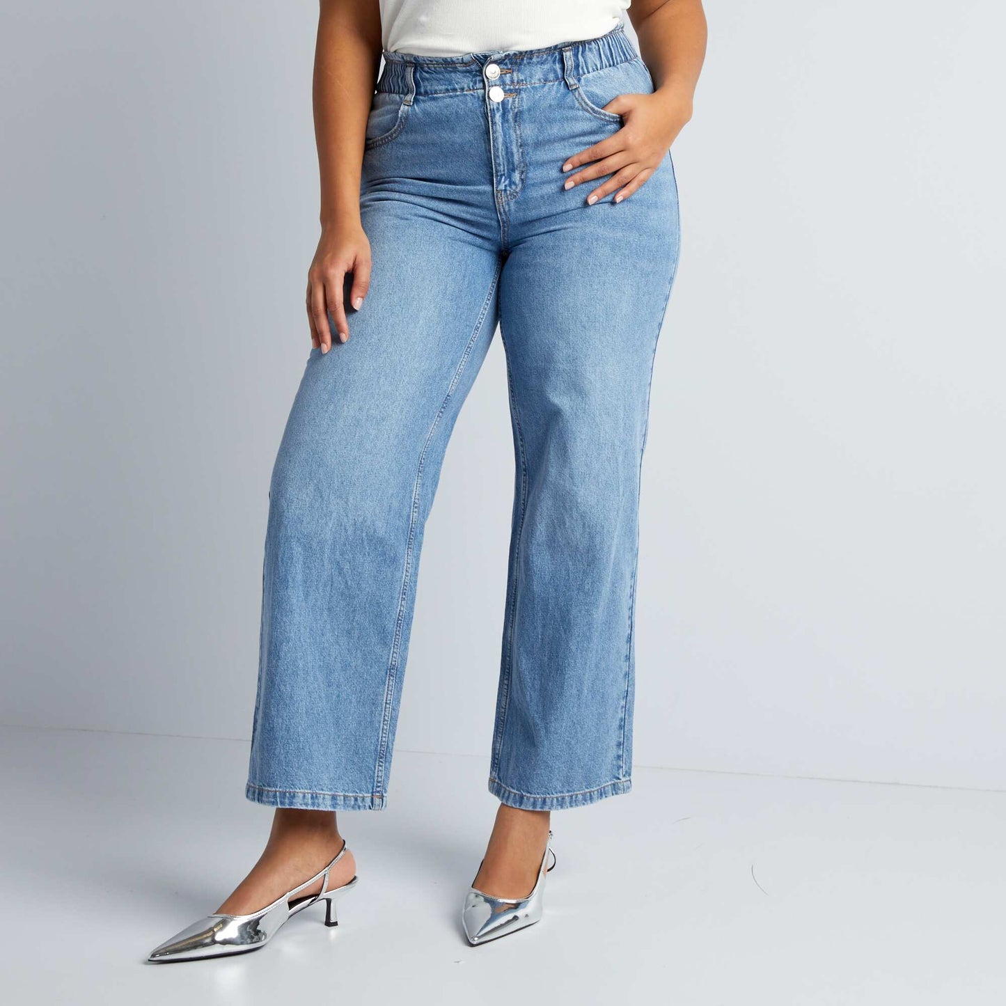 Denim trousers with elasticated waistband BLUE