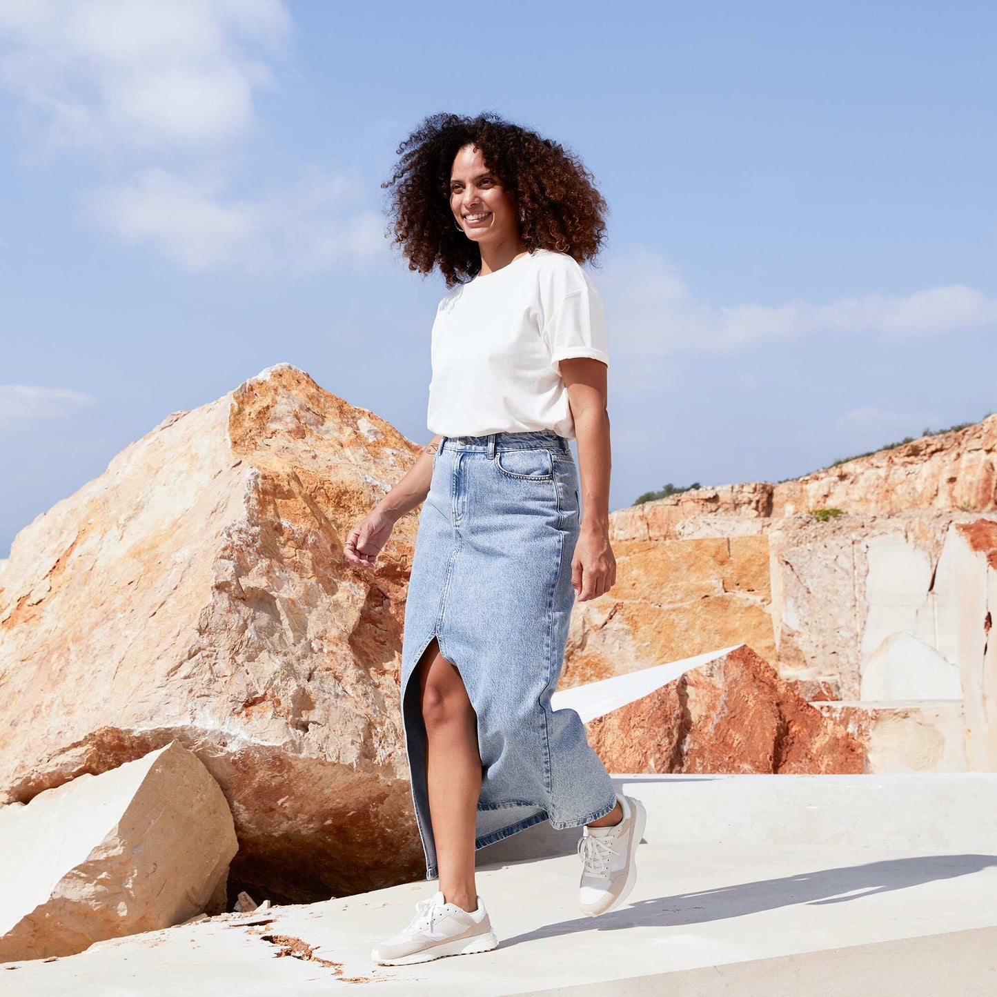 Denim midi skirt BLUE