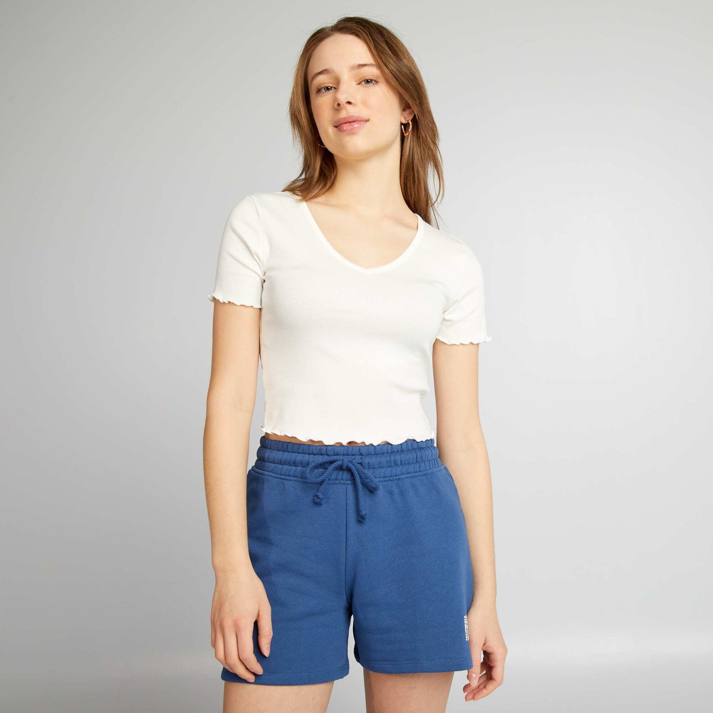 Crop top with scalloped edging WHITE