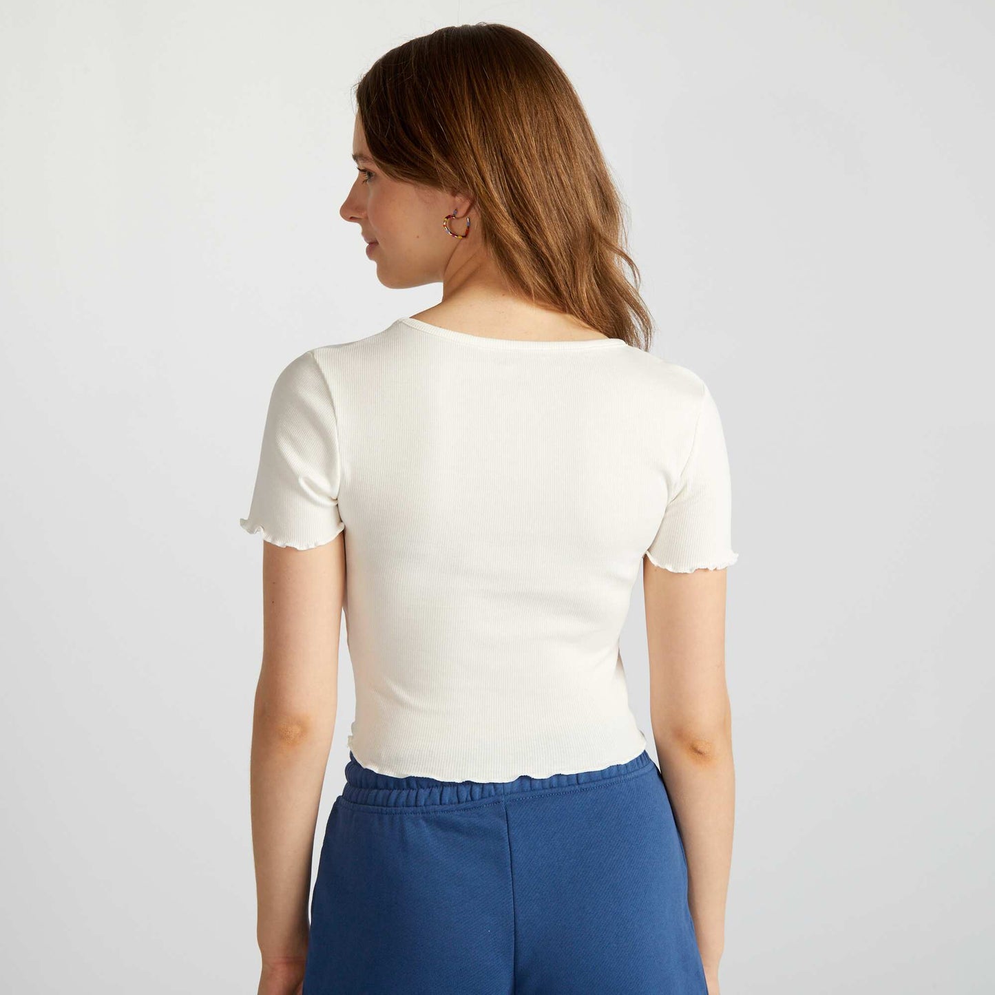 Crop top with scalloped edging WHITE