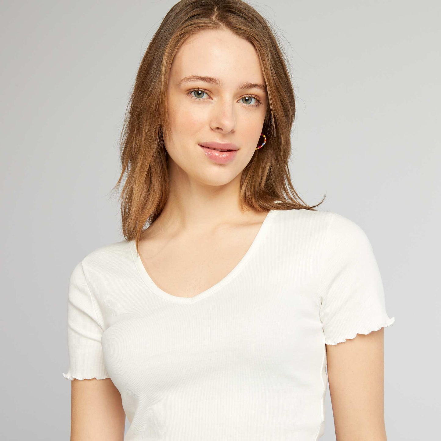 Crop top with scalloped edging WHITE