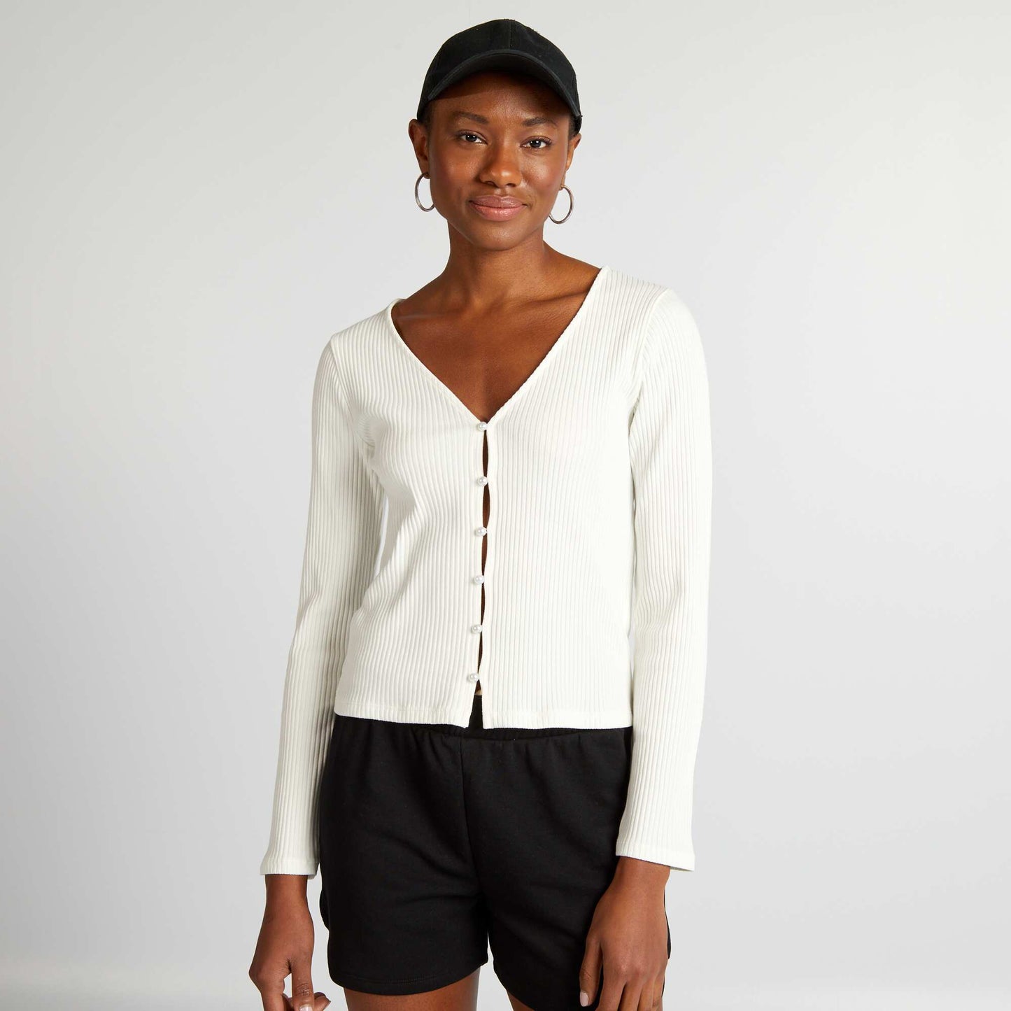 Ribbed jersey cardigan WHITE