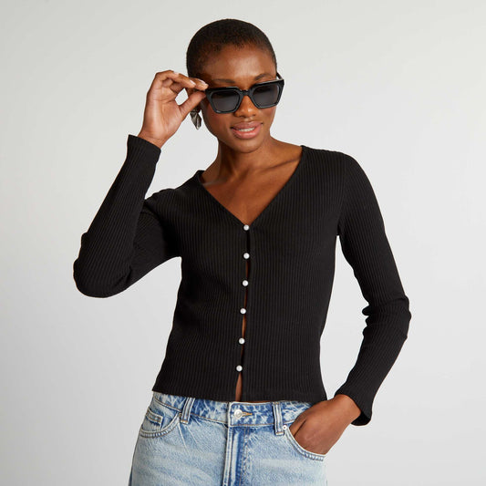 Ribbed jersey cardigan black