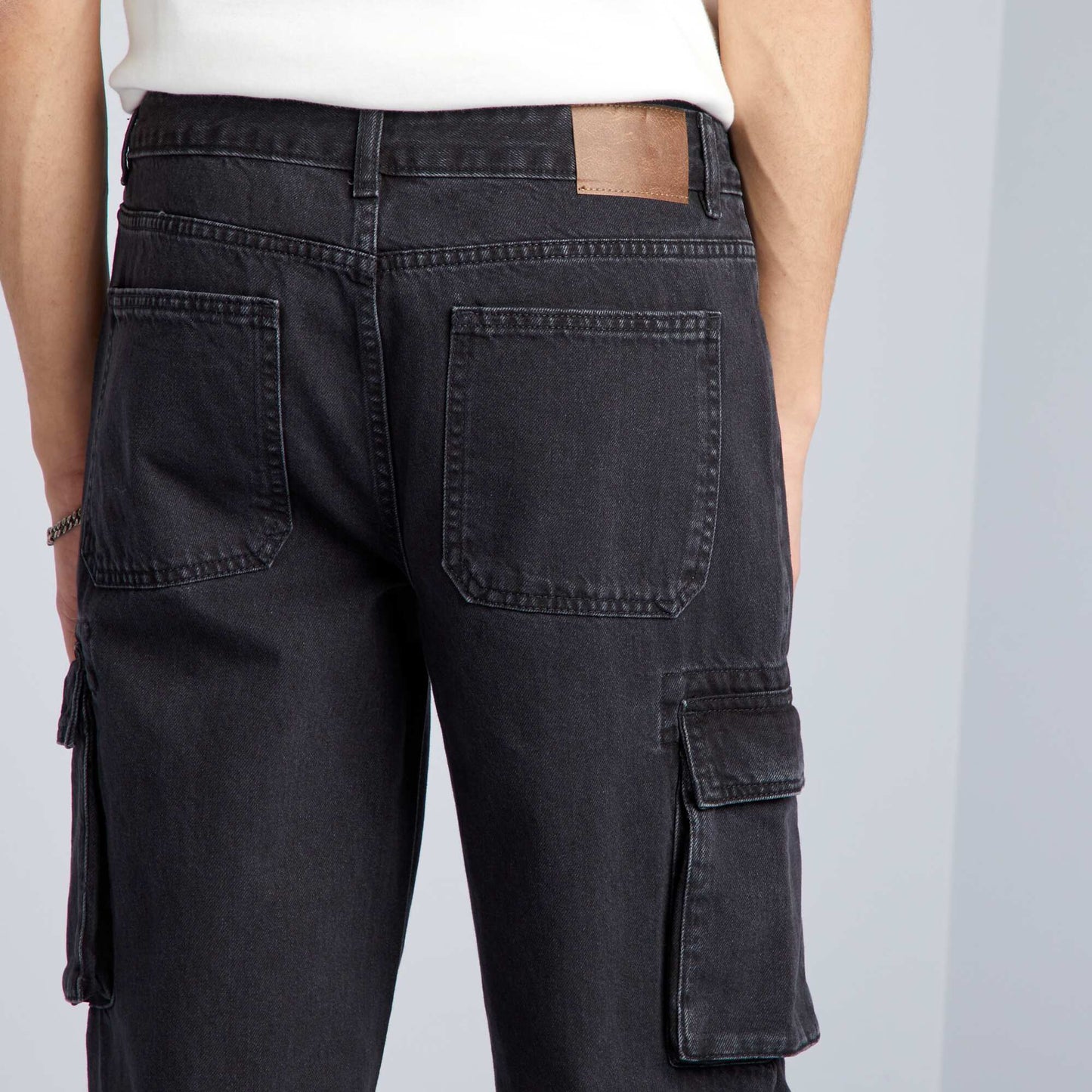 Wide-leg denim trousers with pockets GREY