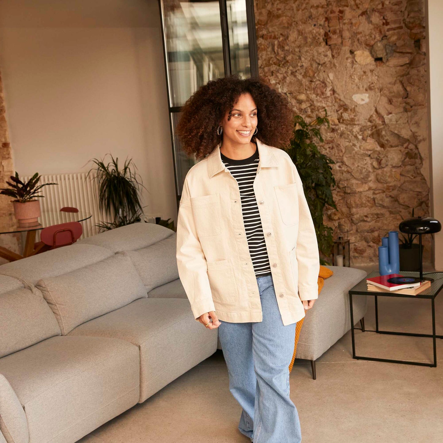 Denim jacket with pockets BEIGE