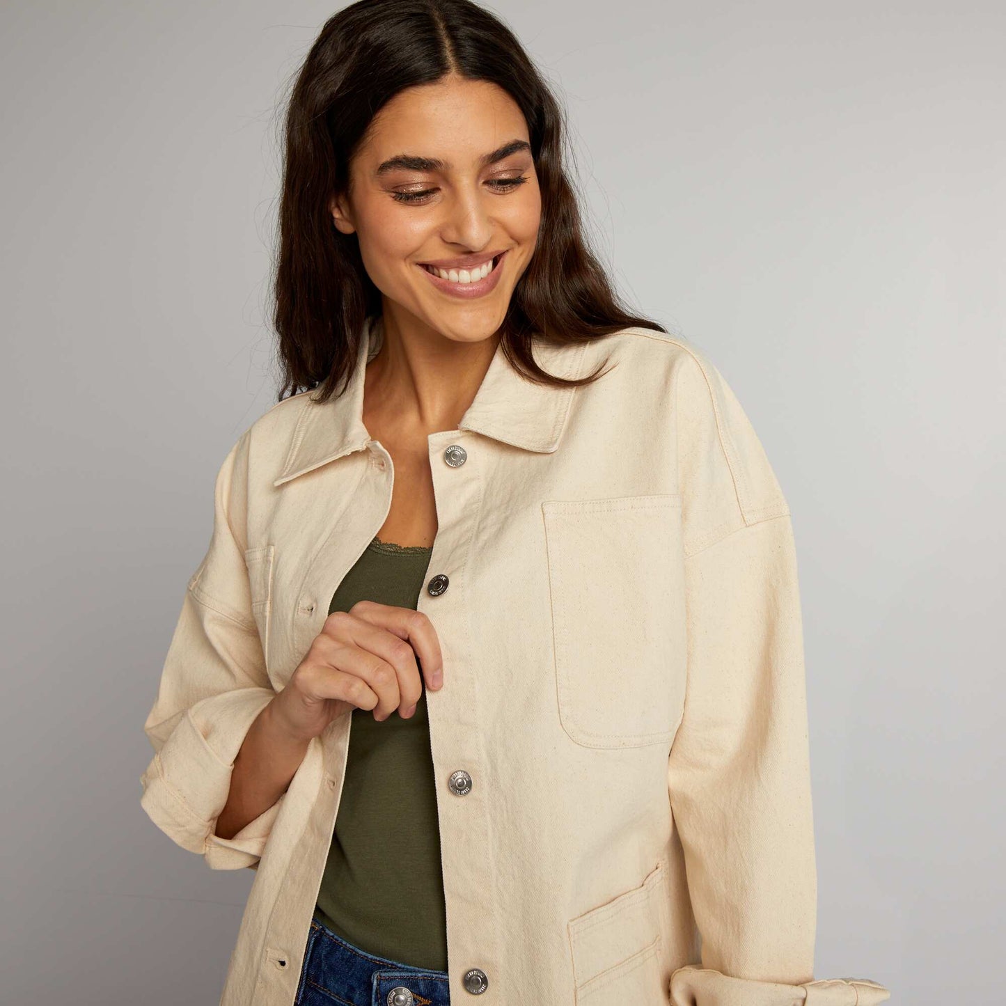 Denim jacket with pockets BEIGE