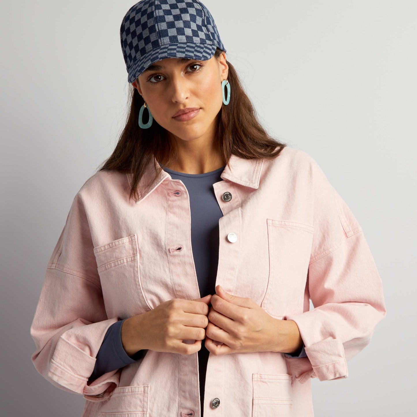 Denim jacket with pockets PINK