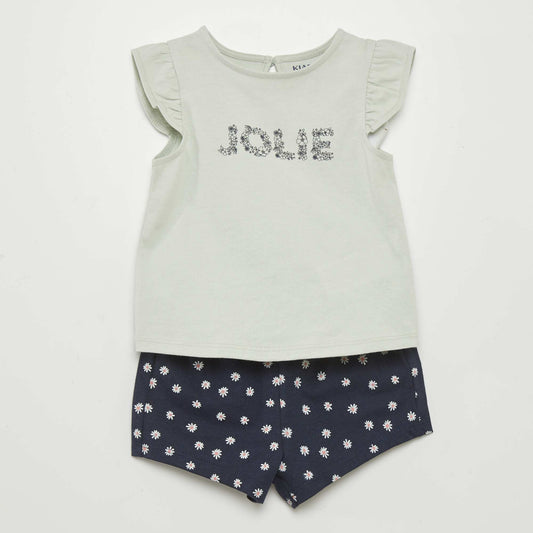 Printed shorts + T-shirt set - 2-piece set GREEN