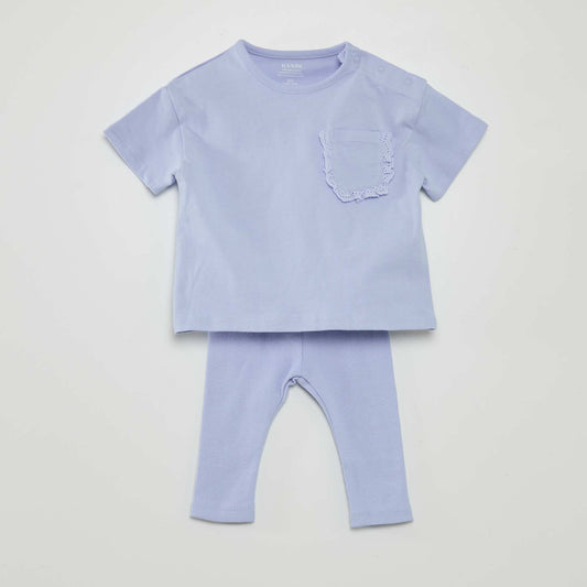 Cotton set - t-shirt + leggings - 2-piece set BLUE