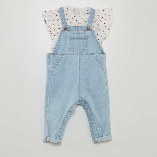 Printed T-shirt + dungarees set WHITE