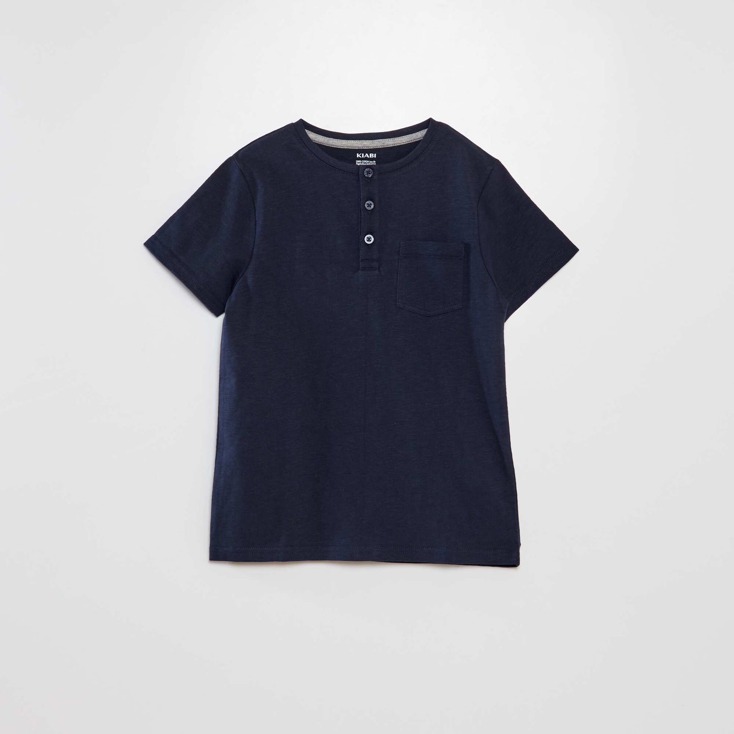 Jersey T-shirt with buttoned neckline blue