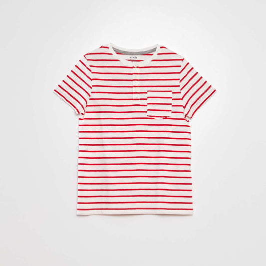 Grandad collar striped T-shirt RED