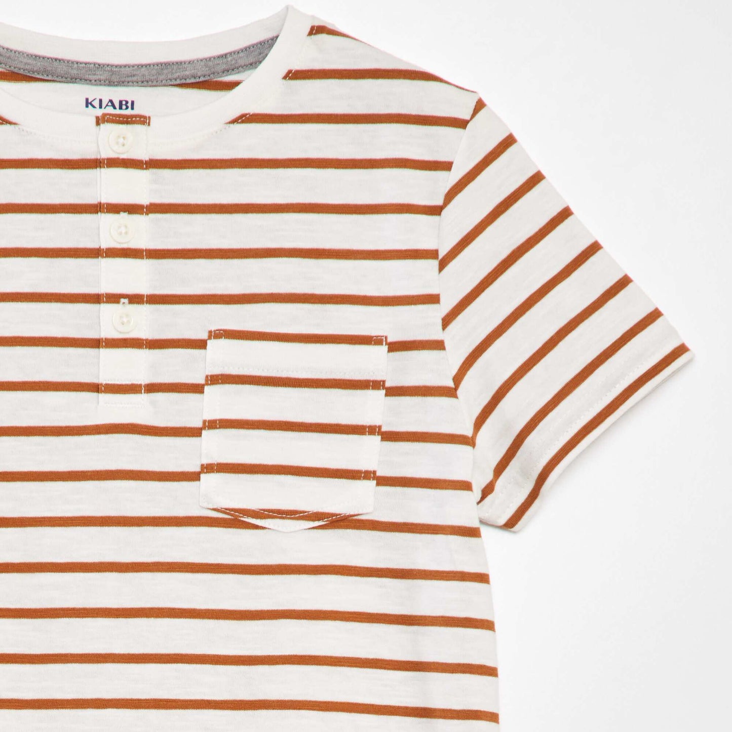 Grandad collar striped T-shirt BROWN