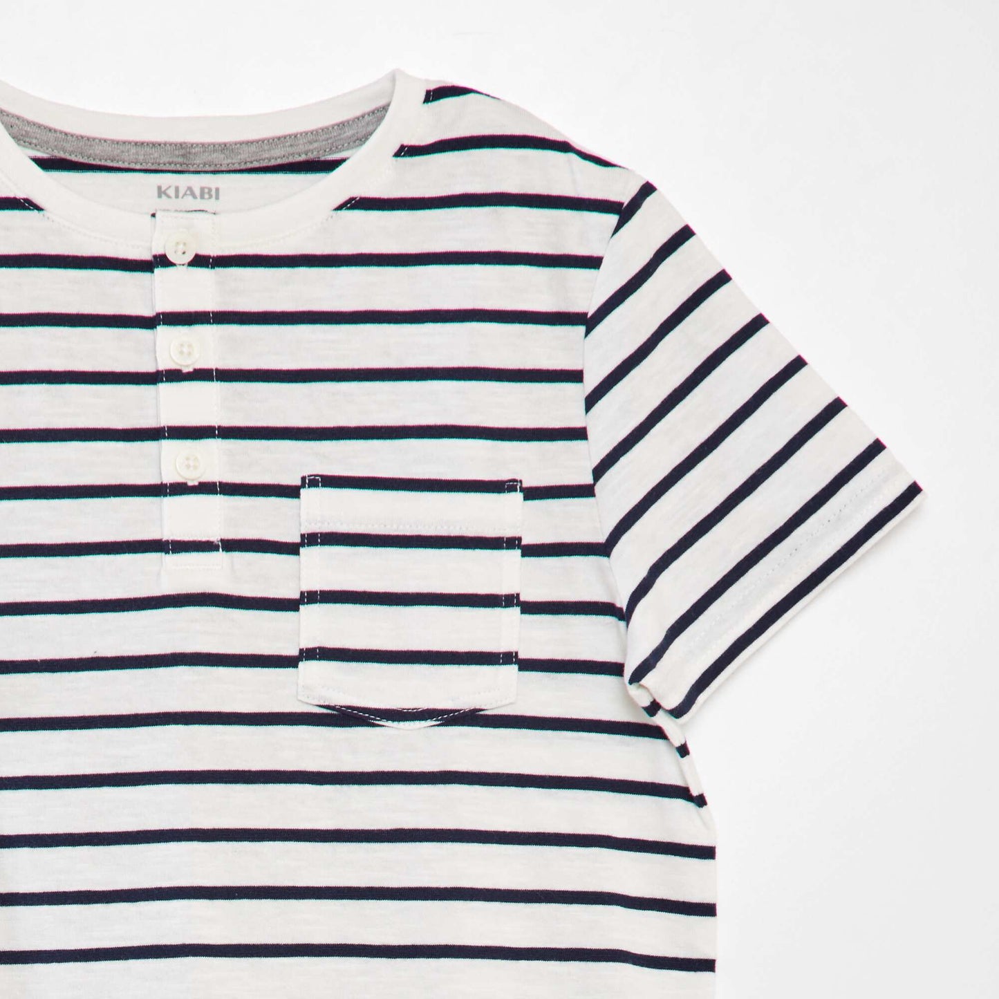 Grandad collar striped T-shirt WHITE