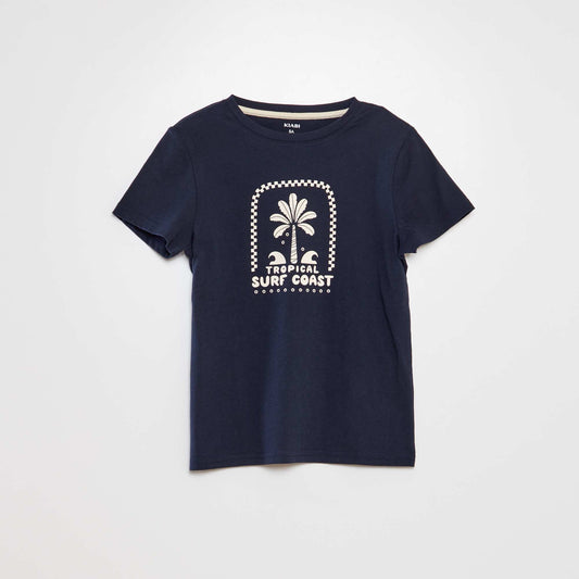 Round-neck cotton T-shirt BLUE