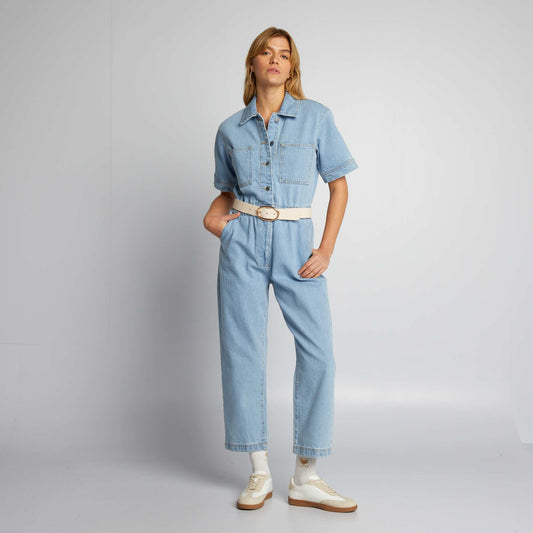 Short-sleeved denim jumpsuit BLUE