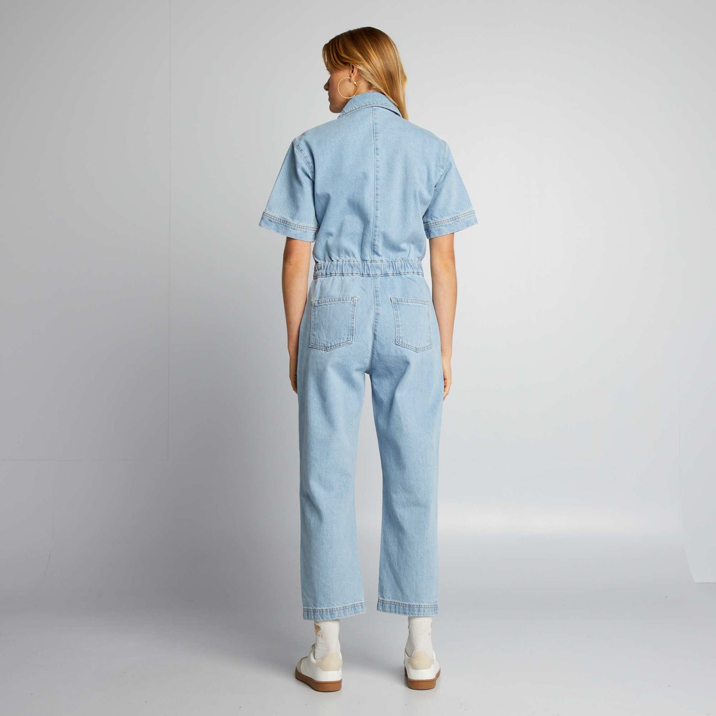 Short-sleeved denim jumpsuit BLUE