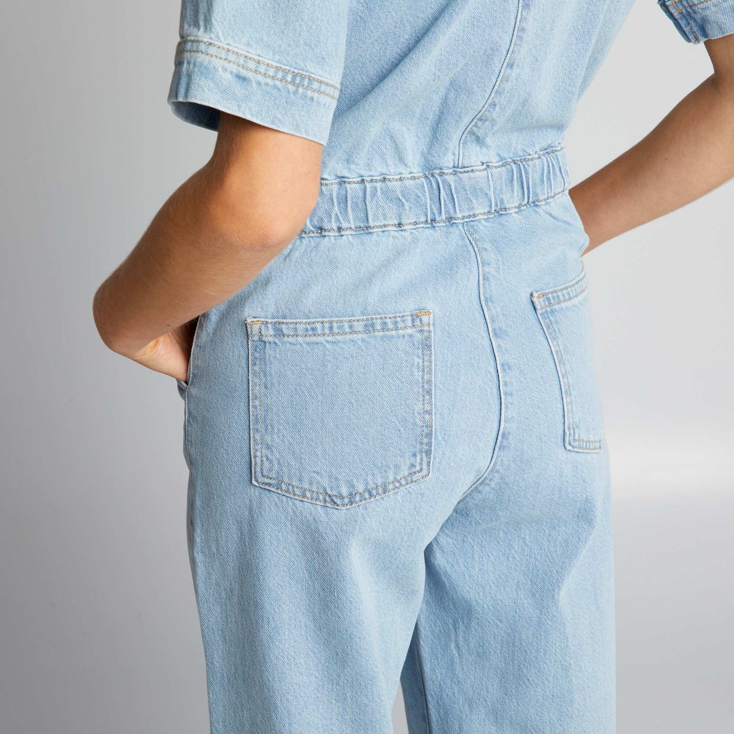 Short-sleeved denim jumpsuit BLUE