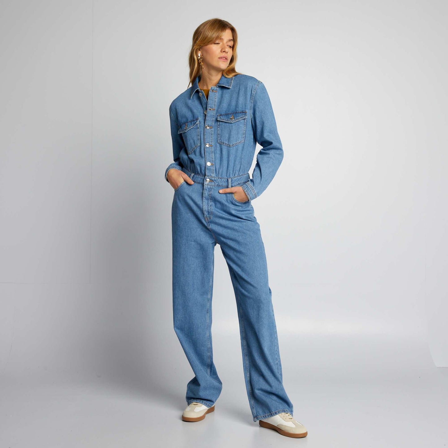 Wide-leg denim jumpsuit BLUE