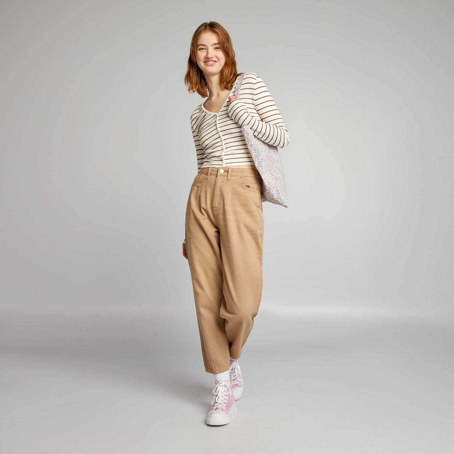 High-waisted balloon jeans BEIGE