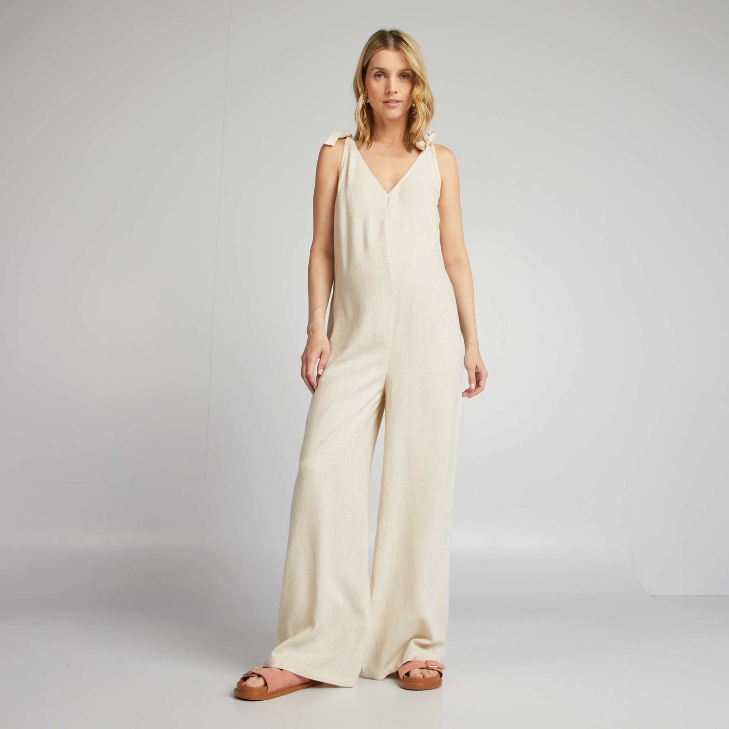 Linen blend maternity jumpsuit BEIGE