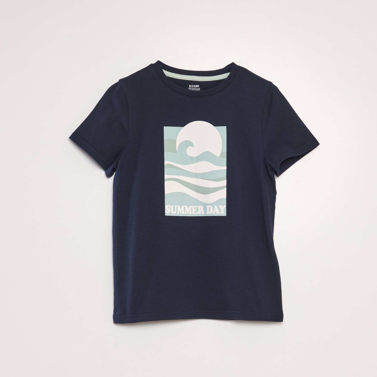 Round neck cotton T-shirt BLUE