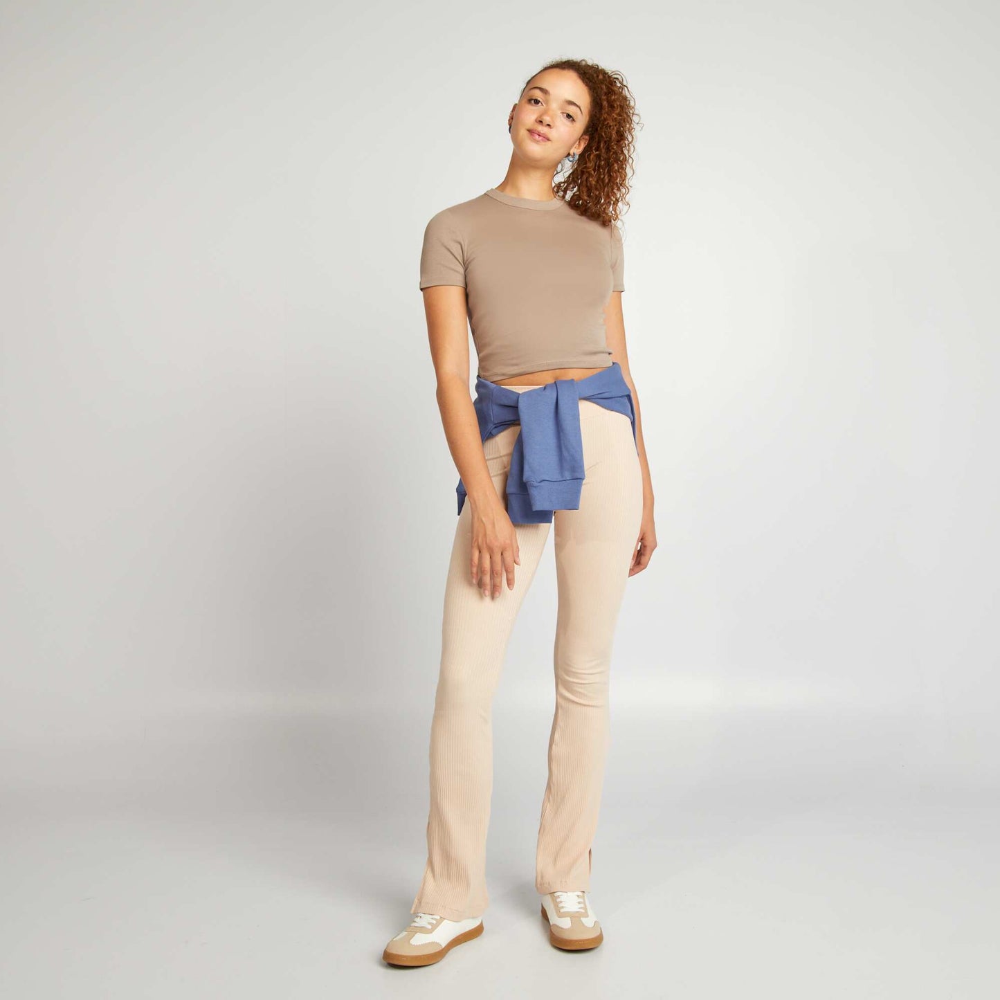 Short-sleeved cropped T-shirt BEIGE