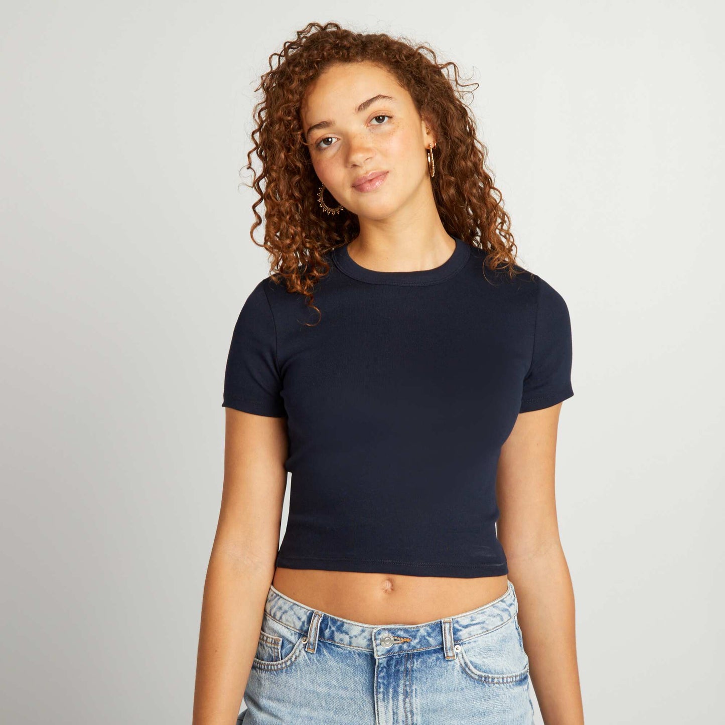 Short-sleeved cropped T-shirt blue