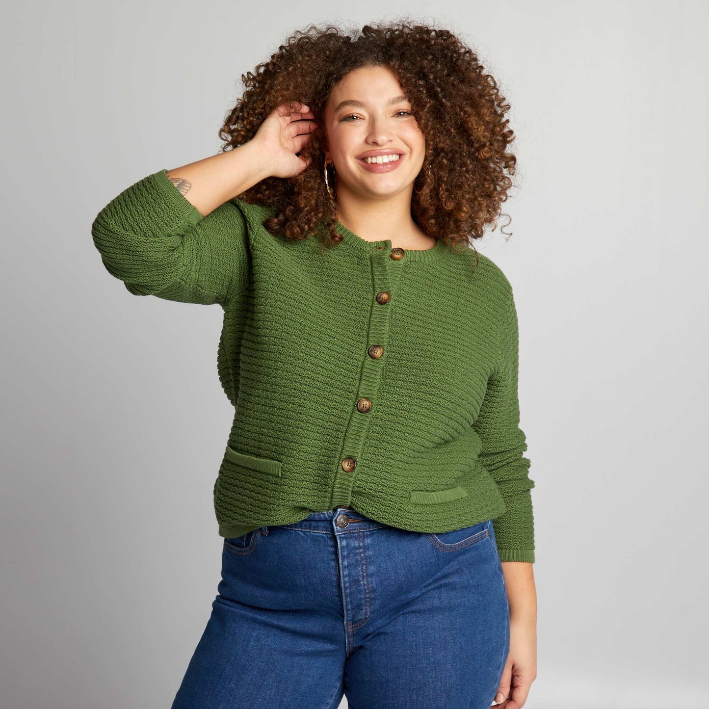 Round-neck cardigan GREEN