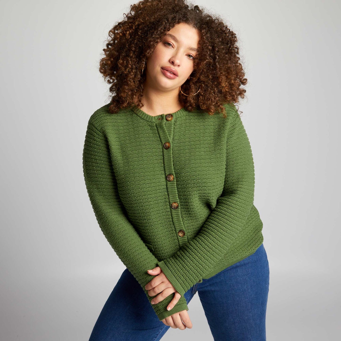 Round-neck cardigan GREEN