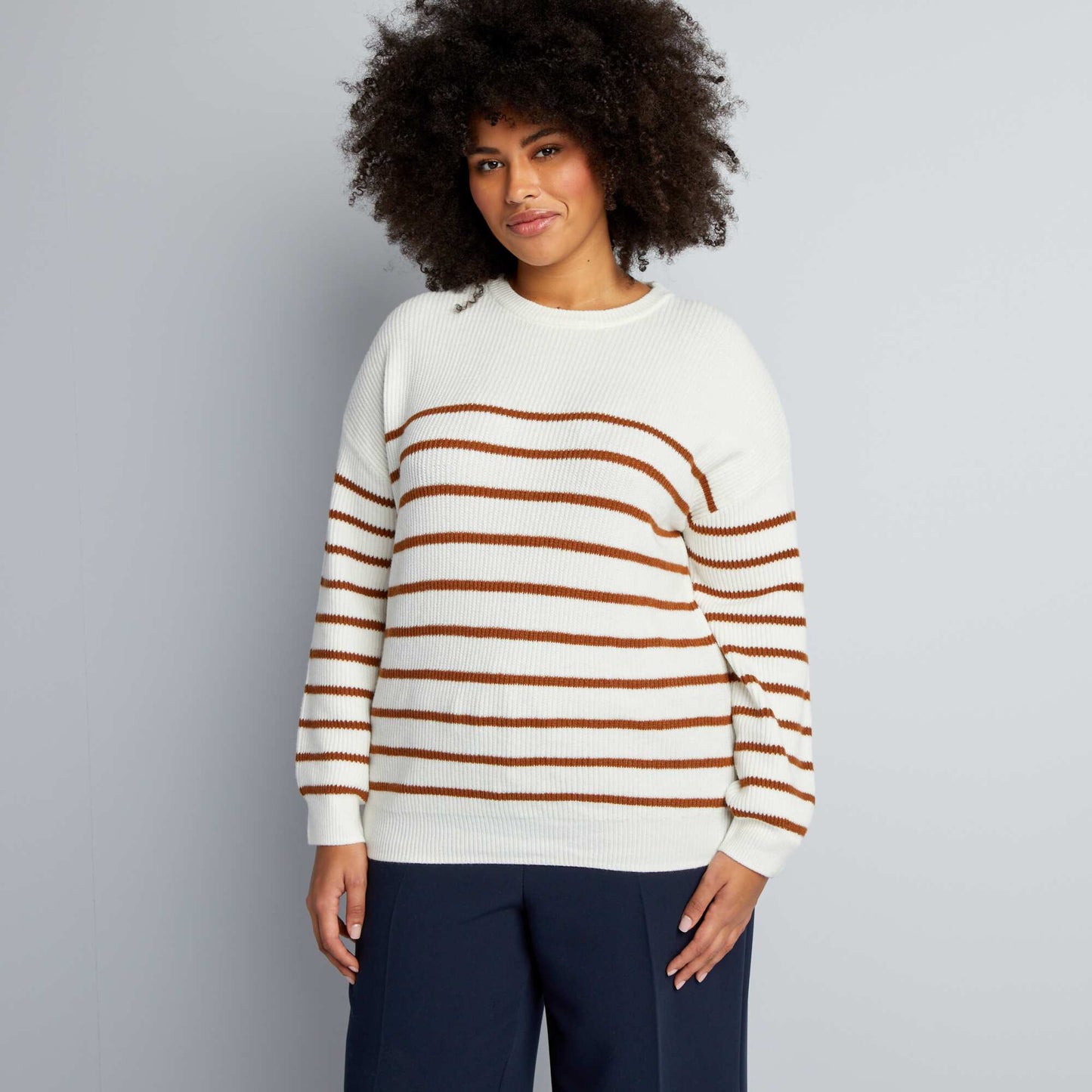 Round neck striped sweater WHITE