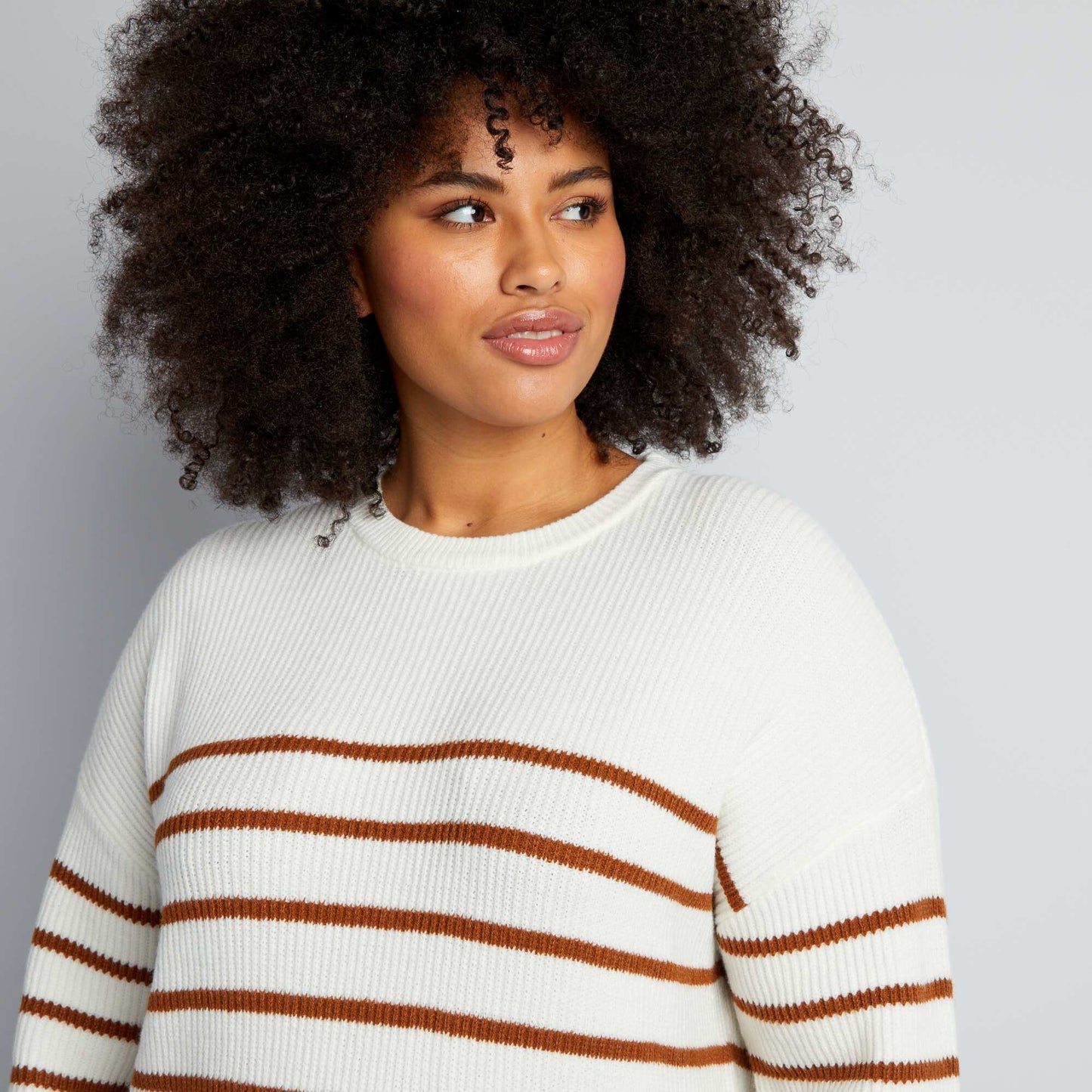 Round neck striped sweater WHITE