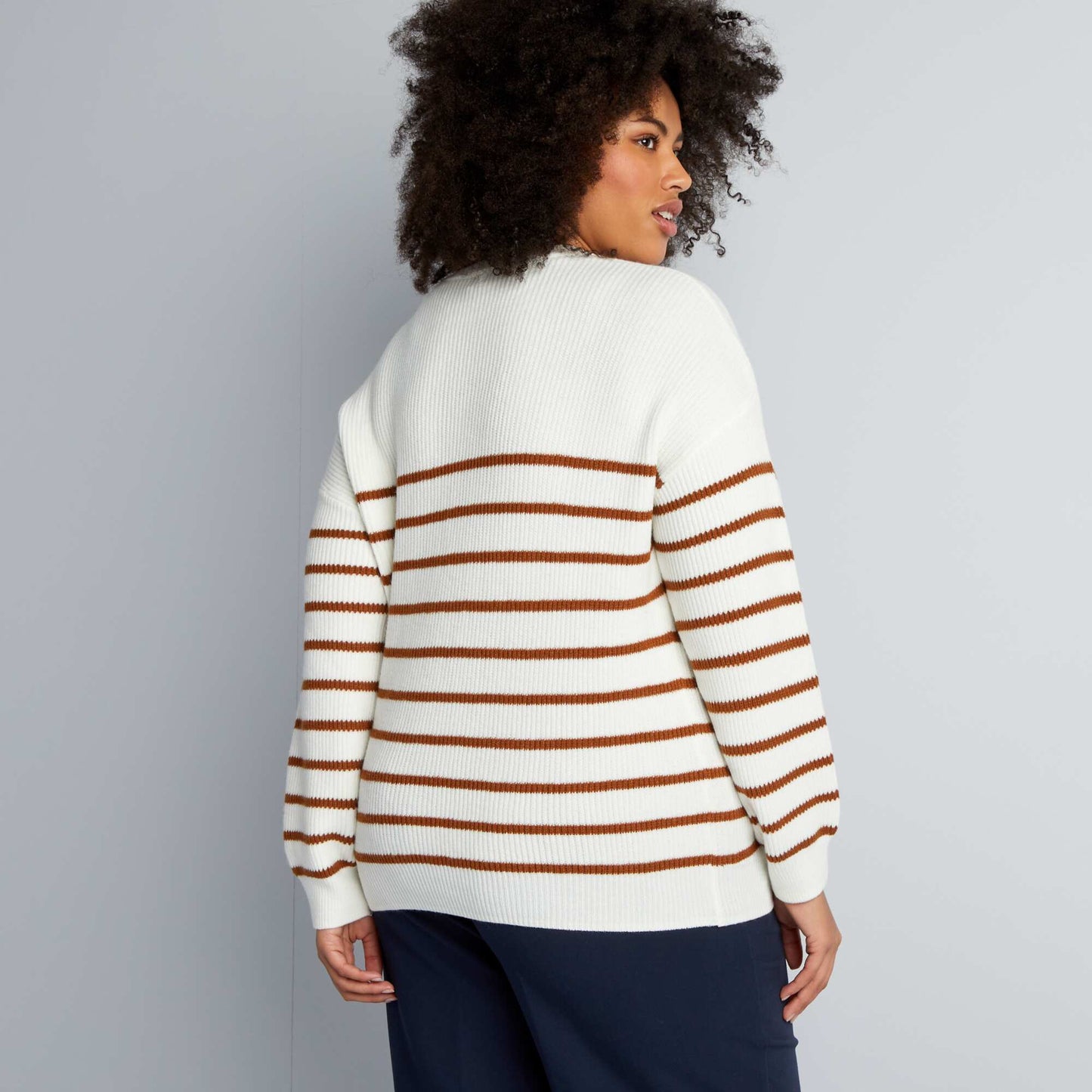 Round neck striped sweater WHITE