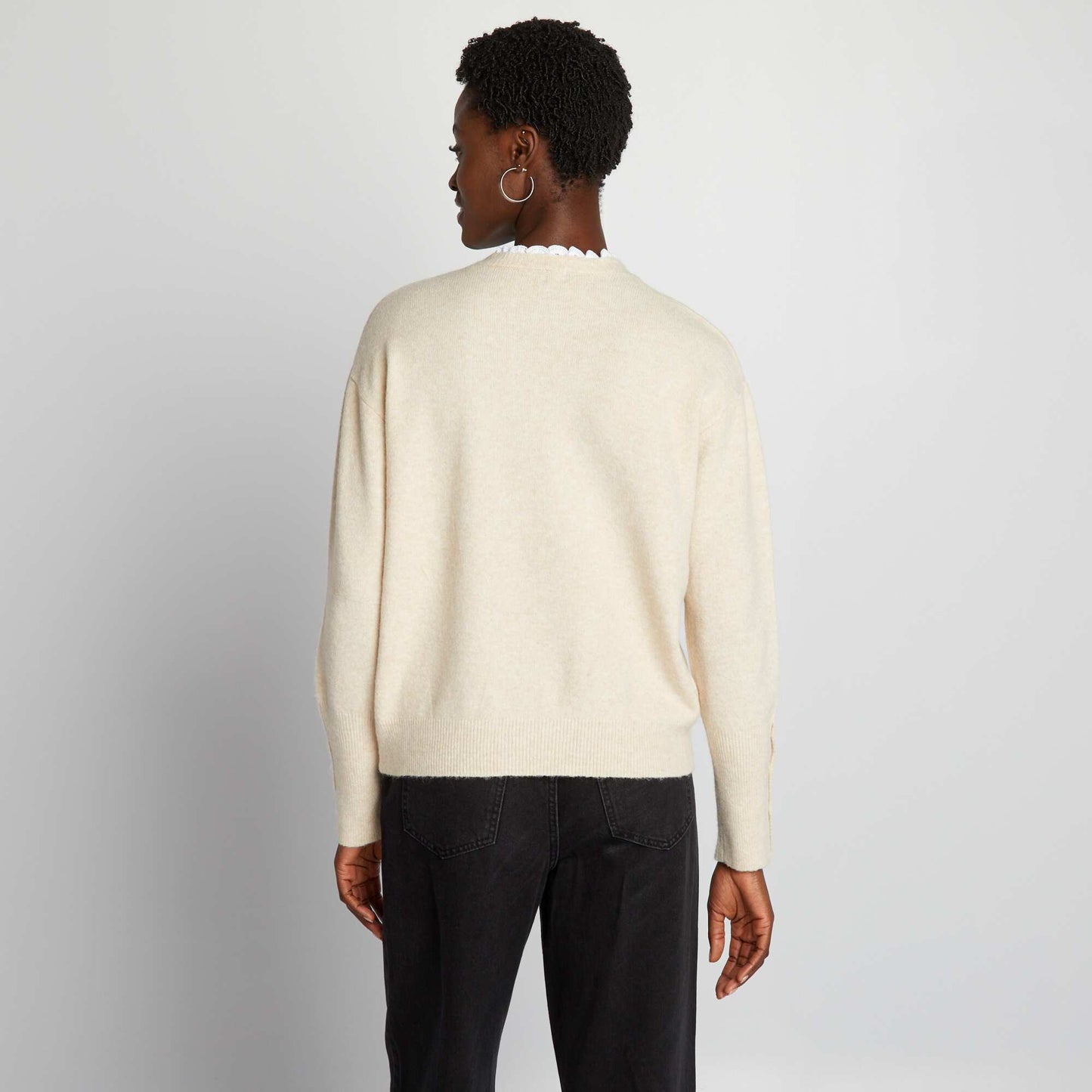 Knit jumper with embroidered collar BEIGE