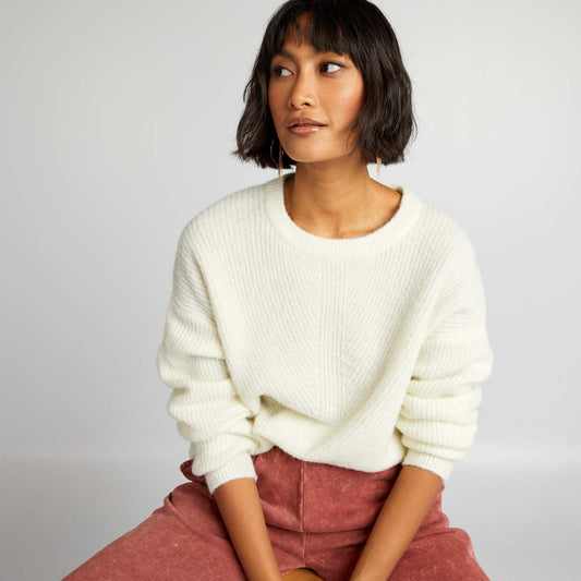 Soft ribbed knit sweater WHITE